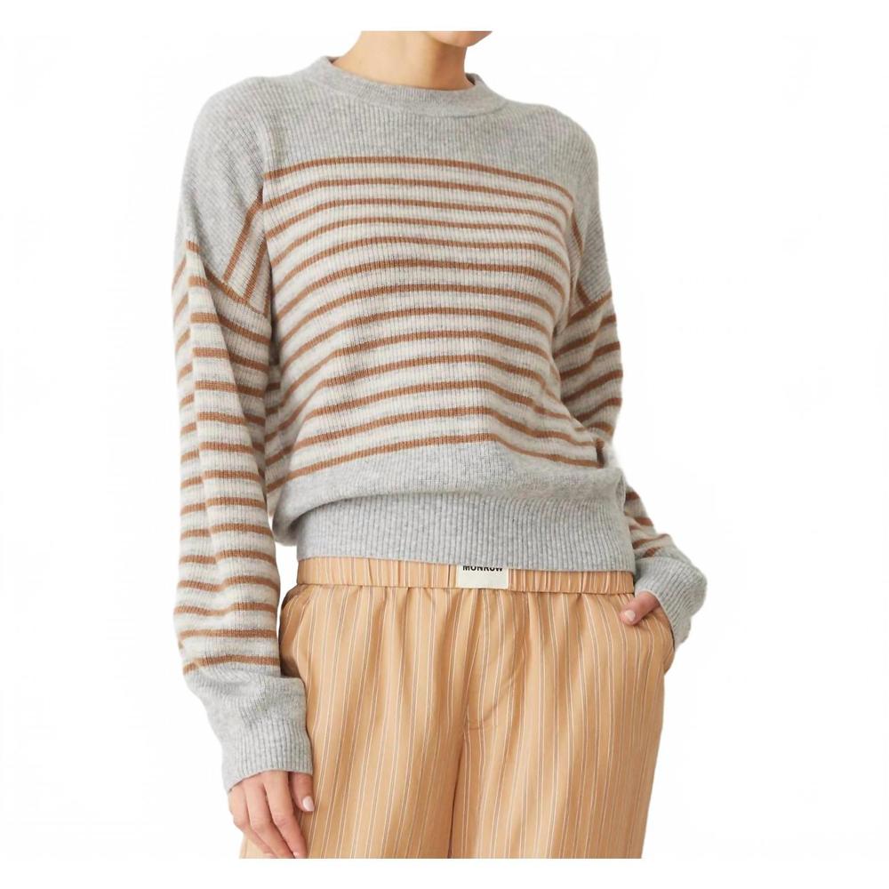 NEW MONROW wool cashmere stripe sweater in heather caramel